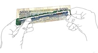 a drawing of a hand holding a 500 vnh note