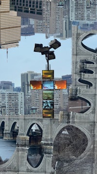 a collage of images of a city and a bridge